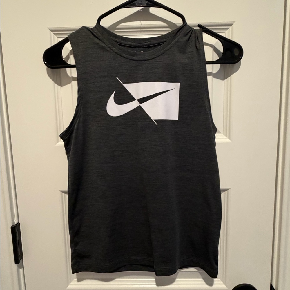 Youth Nike Dri-Fit Nike Charcoal Blaxk Sleeveless Tank with White Logo